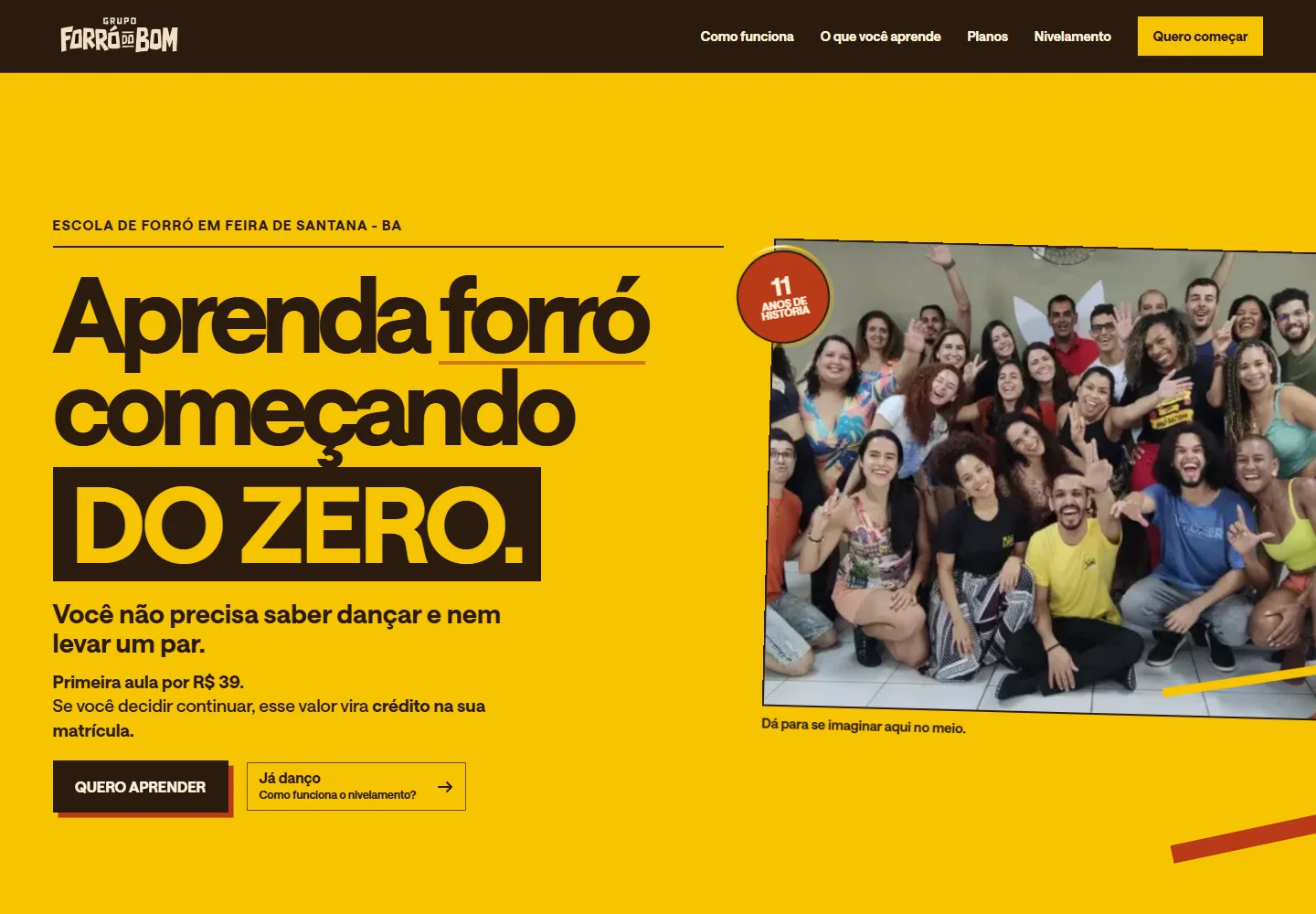 Grupo Forró do Bom landing page presenting the first class